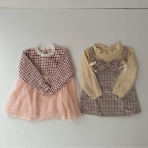 Tweed Style Baby Girl Kids Long Sleeves Formal Dress Set